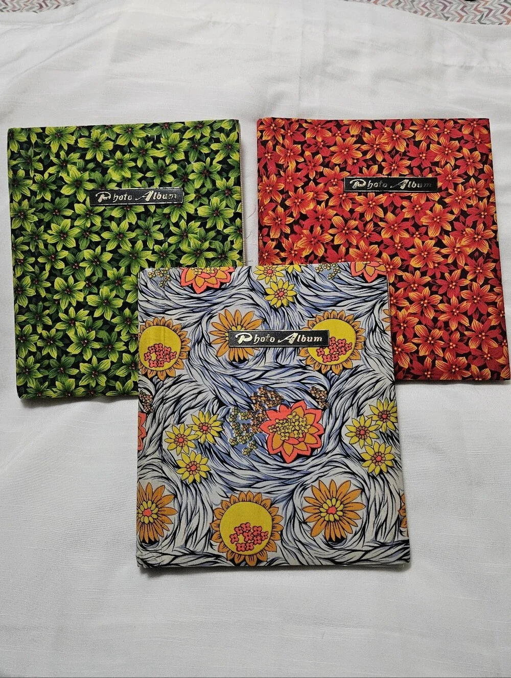 Vintage Multi-color Floral Fabric Photo Album Scrap Book Spiral Bound Groovy